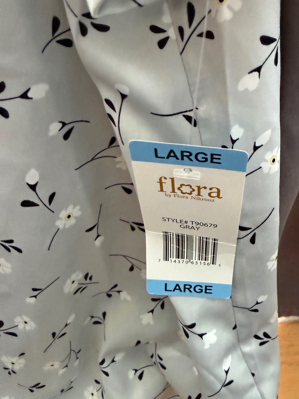 Flora Women's Light Gray Silky Short Shirt Lounge Pajama Set Size L - Picture 3 of 6
